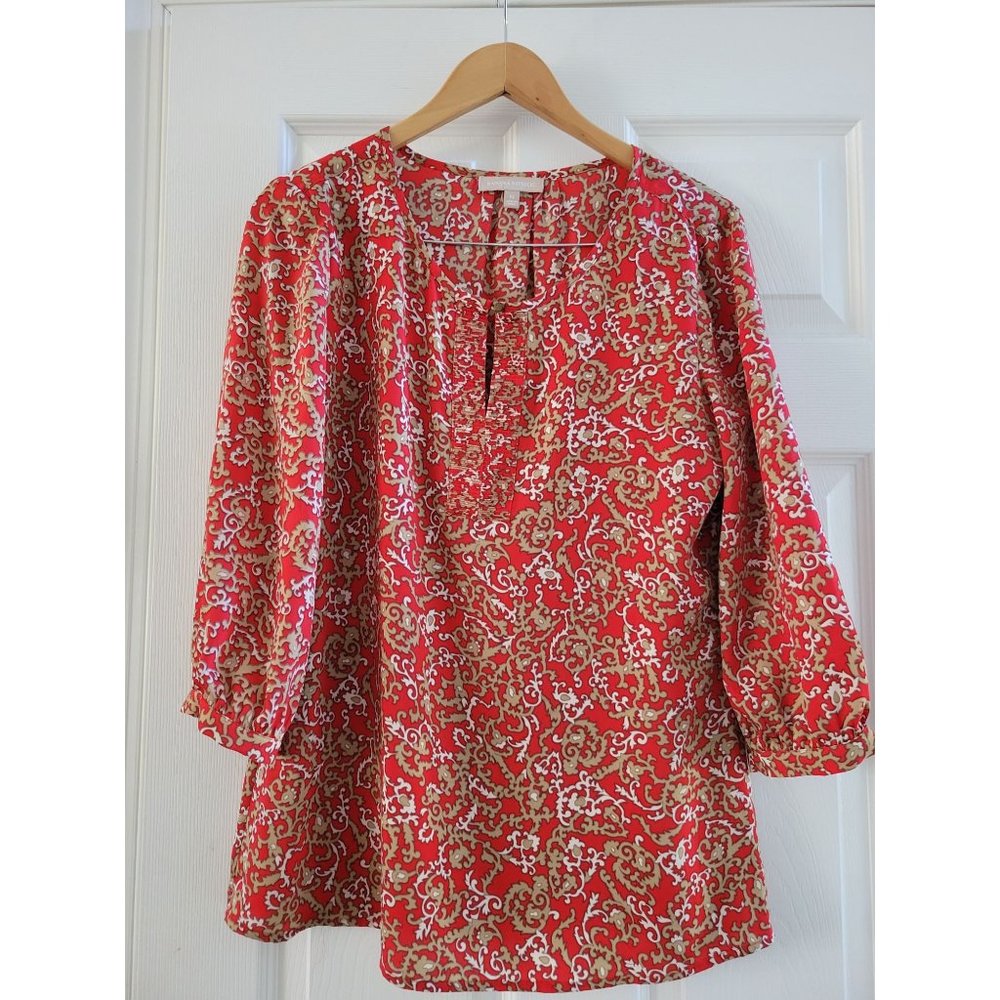Banana Republic Womens Red blouse floral print blouse top size Medium Cottagecor